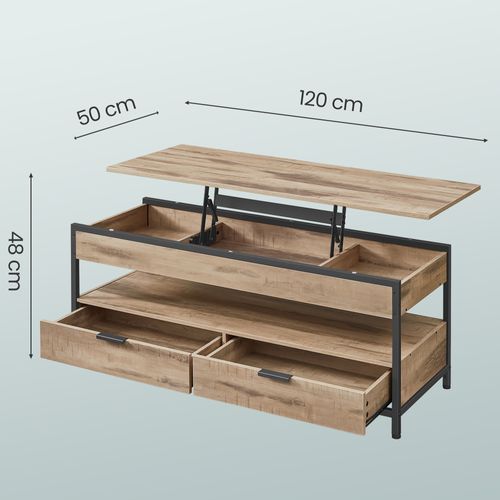 Table De Café Avec Rangement Ouvert, Plateau Relevable, Tiroirs, Compartiment Caché, Marron Et Noir