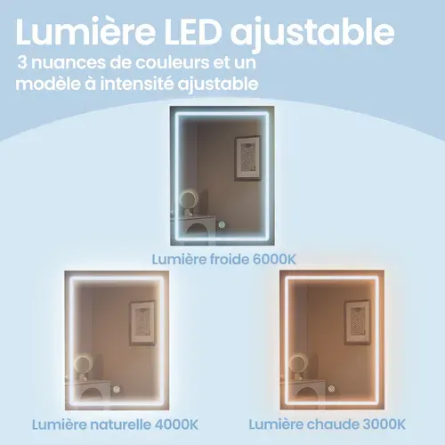 Coiffeuse, Avec Grand Miroir LED à Luminosité Réglable, 40 X 118,3 X 145 Cm, Blanc