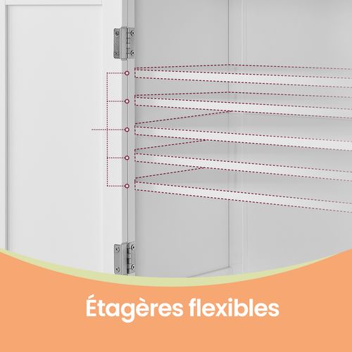 Meuble De Salle De Bain, Meuble De Cuisine, Avec 4 Portes, étagères Réglables, Blanc