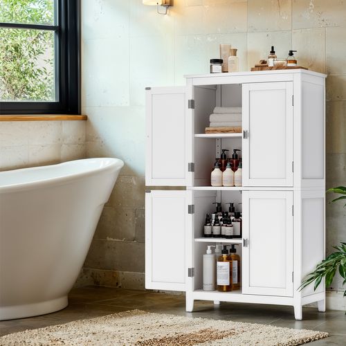 Meuble De Salle De Bain, Meuble De Cuisine, Avec 4 Portes, étagères Réglables, Blanc