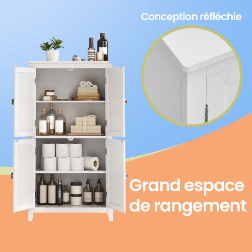 Meuble De Salle De Bain, Meuble De Cuisine, Avec 4 Portes, étagères Réglables, Blanc