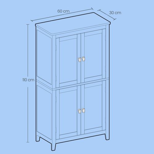 Meuble De Salle De Bain, Meuble De Cuisine, Avec 4 Portes, étagères Réglables, Blanc
