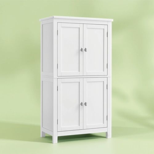 Meuble De Salle De Bain, Meuble De Cuisine, Avec 4 Portes, étagères Réglables, Blanc