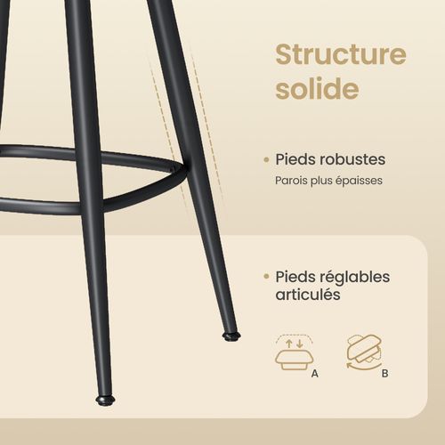 Lot De 2 Chaises De Bar, Tabourets Rembourrés En Pu, Style Mi-siècle, 65 Cm, Marron