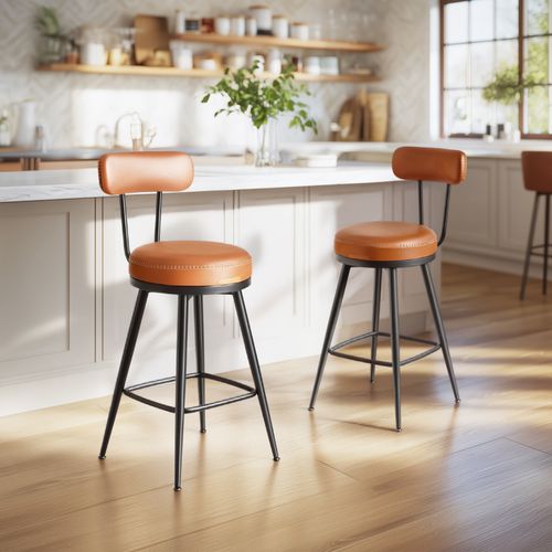 Lot De 2 Chaises De Bar, Tabourets Rembourrés En Pu, Style Mi-siècle, 65 Cm, Marron