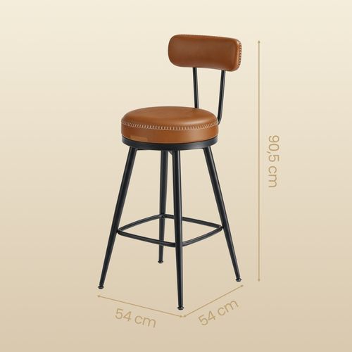 Lot De 2 Chaises De Bar, Tabourets Rembourrés En Pu, Style Mi-siècle, 65 Cm, Marron