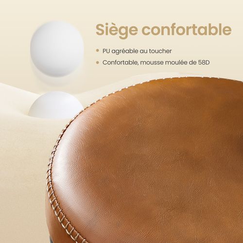 Lot De 2 Chaises De Bar, Tabourets Rembourrés En Pu, Style Mi-siècle, 65 Cm, Marron