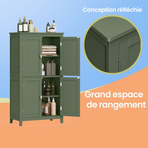 Meuble De Salle De Bain, Meuble De Cuisine, Avec 4 Portes, étagères Réglables, Vert