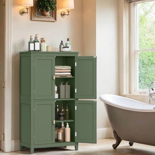Meuble De Salle De Bain, Meuble De Cuisine, Avec 4 Portes, étagères Réglables, Vert