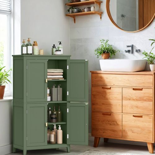 Meuble De Salle De Bain, Meuble De Cuisine, Avec 4 Portes, étagères Réglables, Vert