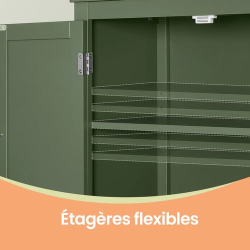 Meuble De Salle De Bain, Meuble De Cuisine, Avec 4 Portes, étagères Réglables, Vert