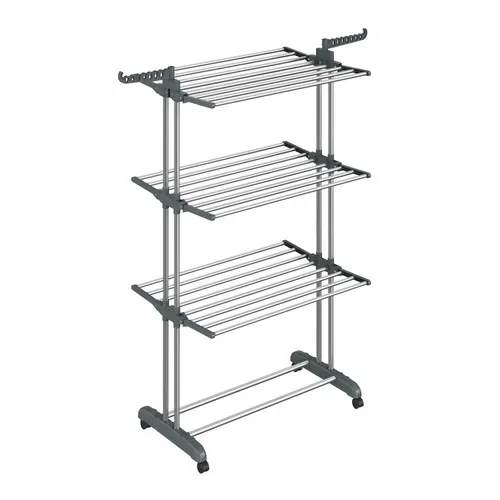 étendoir à Linge à 4 Niveaux, Séchoir Pliable à Roulettes, 63,5 X 128 X 173 Cm, Gris