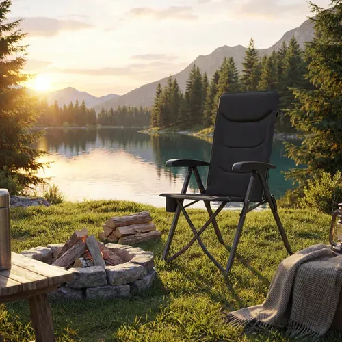 Chaise De Camping, Lot De 2, Dossier Réglable 95°-150°, Porte-gobelet, Sac De Transport, Pêche, Noir