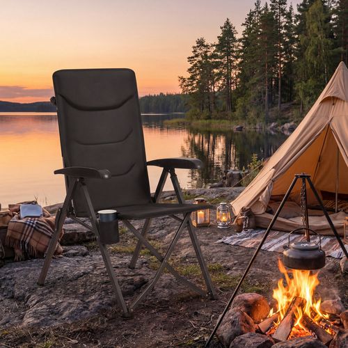 Chaise De Camping, Lot De 2, Dossier Réglable 95°-150°, Porte-gobelet, Sac De Transport, Pêche, Noir