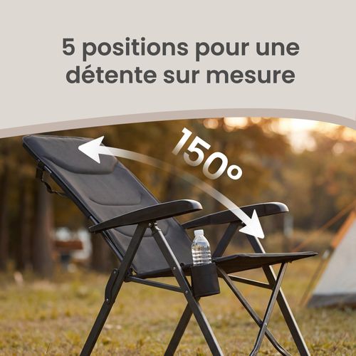 Chaise De Camping, Lot De 2, Dossier Réglable 95°-150°, Porte-gobelet, Sac De Transport, Pêche, Noir