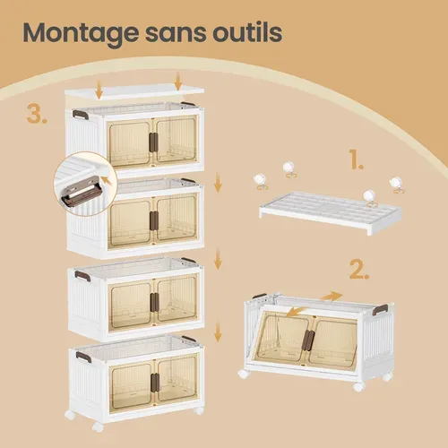 Boîte De Rangement Empilable Sur Roulettes, Organisateur 4 Niveaux, Grande Capacité, Blanc