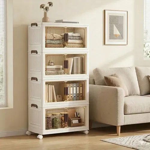 Boîte De Rangement Empilable Sur Roulettes, Organisateur 4 Niveaux, Grande Capacité, Blanc