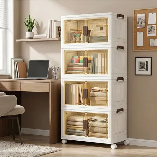Boîte De Rangement Empilable Sur Roulettes, Organisateur 4 Niveaux, Grande Capacité, Blanc