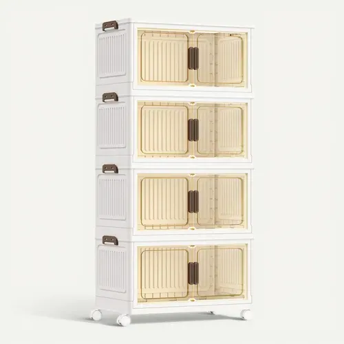 Boîte De Rangement Empilable Sur Roulettes, Organisateur 4 Niveaux, Grande Capacité, Blanc