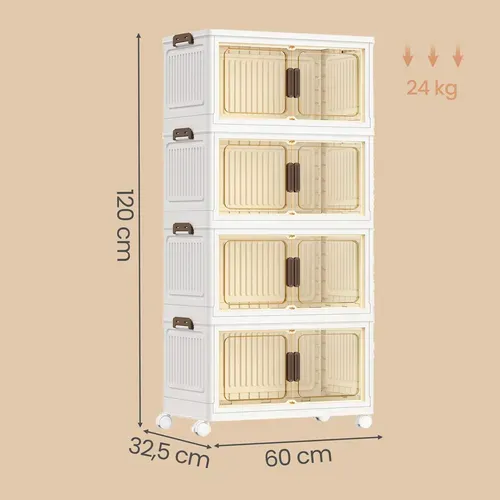 Boîte De Rangement Empilable Sur Roulettes, Organisateur 4 Niveaux, Grande Capacité, Blanc