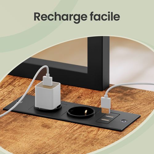 Bureau D'angle Gamer Avec LED, Prises USB Et 3 Tiroirs, 140 X 100 X 150 Cm, Marron Rustique