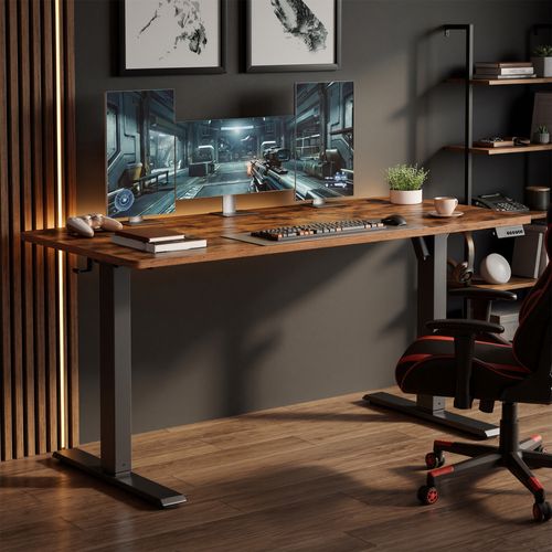 Bureau Assis-debout Réglable En Hauteur, Télétravail, Rappel De Sédentarité, 140 X 60 Cm, Marron