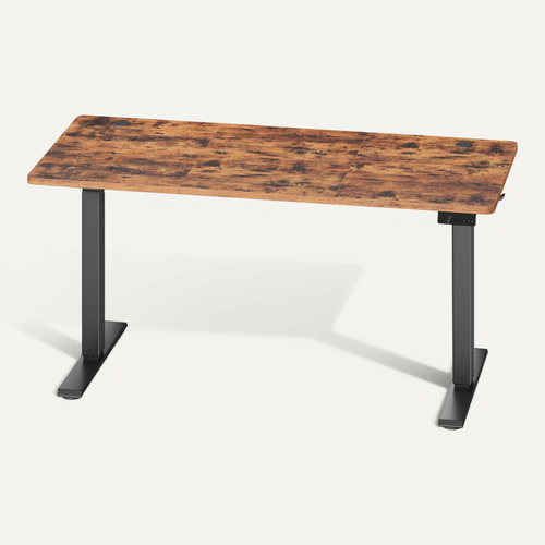 Bureau Assis-debout Réglable En Hauteur, Télétravail, Rappel De Sédentarité, 140 X 60 Cm, Marron