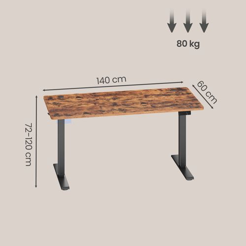 Bureau Assis-debout Réglable En Hauteur, Télétravail, Rappel De Sédentarité, 140 X 60 Cm, Marron