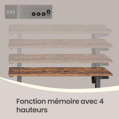 Bureau Assis-debout Réglable En Hauteur, Télétravail, Rappel De Sédentarité, 140 X 60 Cm, Marron