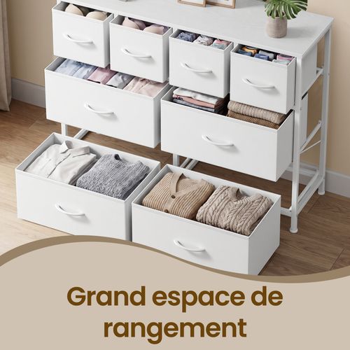 Commode Avec 8 Tiroirs En Tissu, Meuble De Rangement Pour Chambre, 98,7 X 30 X 74,7 Cm, Blanc