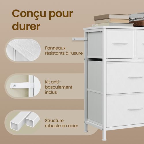 Commode Avec 8 Tiroirs En Tissu, Meuble De Rangement Pour Chambre, 98,7 X 30 X 74,7 Cm, Blanc