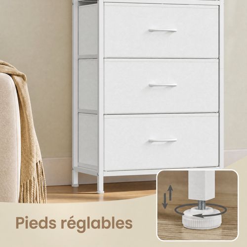 Commode, 5 Tiroirs En Tissu Non-tissé, Pour Chambre, Blanc