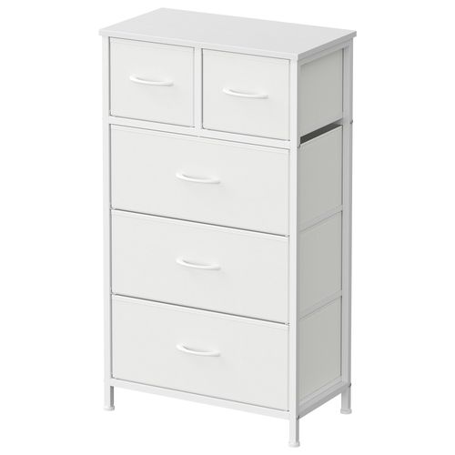 Commode, 5 Tiroirs En Tissu Non-tissé, Pour Chambre, Blanc