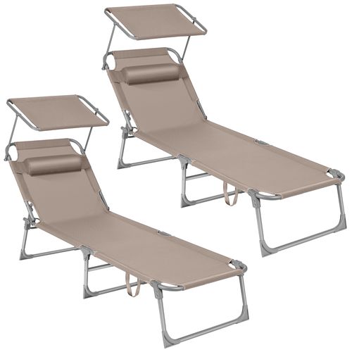 Transat, Lot De 2, 193 X 53 X 29 Cm, Avec Appuie-tête, Pare-soleil Et Dossier Réglable, Taupe