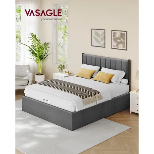 Lit Coffre Avec Matelas 140 X 190 Cm, Matelas mousse ressorts 20 cm, Bleu et gris, Ensemble complet