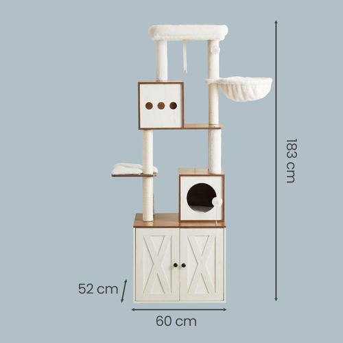 Arbre à Chat Moderne De 178 Cm Avec Enceinte Pour Litière, Marron Et Blanc