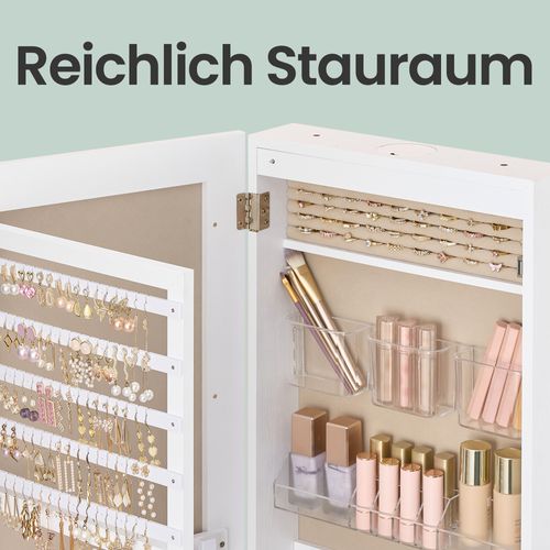 Meuble De Rangement, Avec Miroir, Armoire à Bijoux Pivotante à 360°, éclairage, Blanc