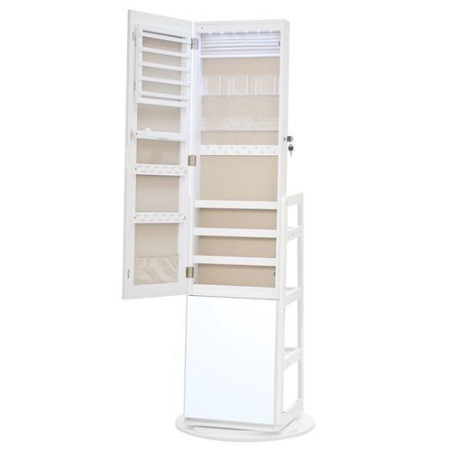 Meuble De Rangement, Avec Miroir, Armoire à Bijoux Pivotante à 360°, éclairage, Blanc