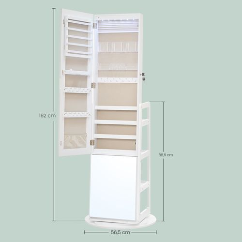 Meuble De Rangement, Avec Miroir, Armoire à Bijoux Pivotante à 360°, éclairage, Blanc