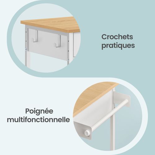 Desserte De Cuisine à Roulettes, 45 X 98,7 X 90 Cm, Avec Porte-serviettes, 2 Tiroirs, Beige Et Blanc