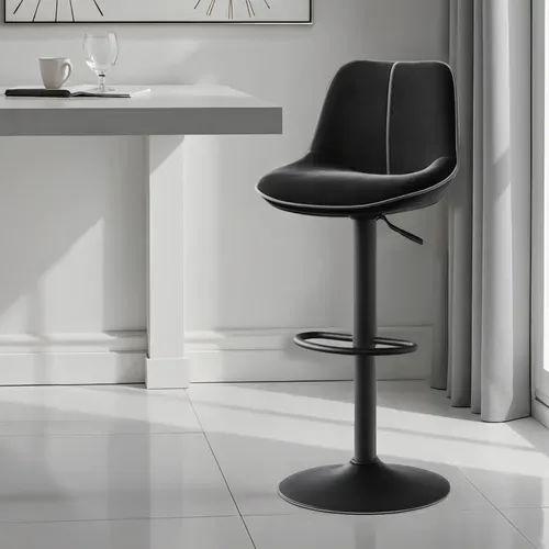Lot De 2 Tabourets De Bar, Réglables En Hauteur, Pivotants, Velours, Noir