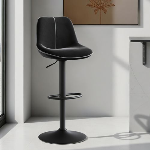 Lot De 2 Tabourets De Bar, Réglables En Hauteur, Pivotants, Velours, Noir