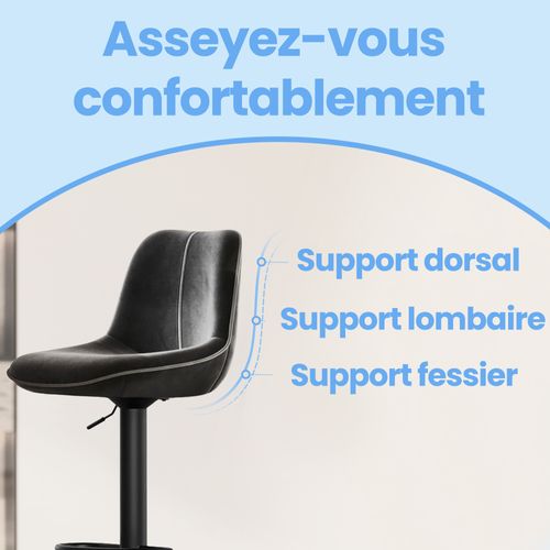 Lot De 2 Tabourets De Bar, Réglables En Hauteur, Pivotants, Velours, Noir