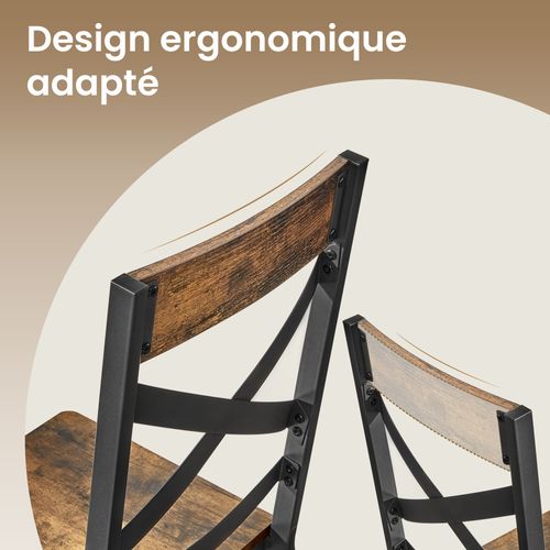 Lot De 2 Chaises De Cuisine Et De Salle à Manger, Structure En Acier, Ergonomiques,  Marron Et Noir