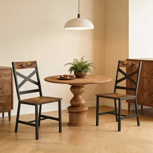 Lot De 2 Chaises De Cuisine Et De Salle à Manger, Structure En Acier, Ergonomiques,  Marron Et Noir