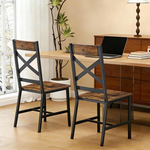 Lot De 2 Chaises De Cuisine Et De Salle à Manger, Structure En Acier, Ergonomiques,  Marron Et Noir