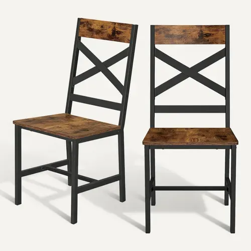 Lot De 2 Chaises De Cuisine Et De Salle à Manger, Structure En Acier, Ergonomiques,  Marron Et Noir