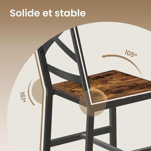 Lot De 2 Chaises De Cuisine Et De Salle à Manger, Structure En Acier, Ergonomiques,  Marron Et Noir