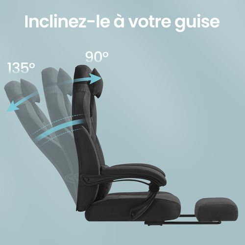 Fauteuil De Bureau Ergonomique Avec Support Lombaire, Coussin De Tête Réglable, Noir