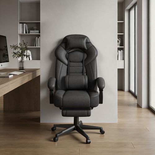 Fauteuil De Bureau Ergonomique Avec Support Lombaire, Coussin De Tête Réglable, Noir
